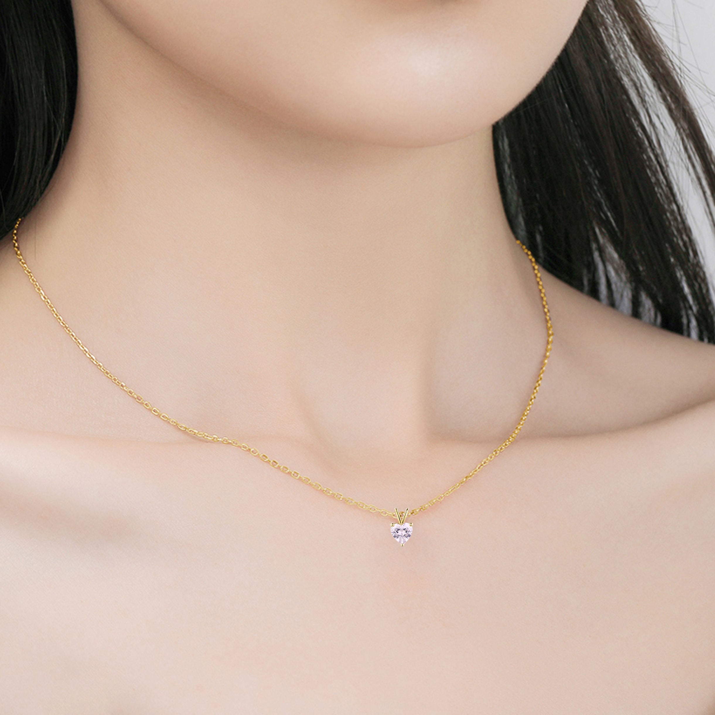 Hjerte – Blush Heart Halskjede med Rosa Diamant